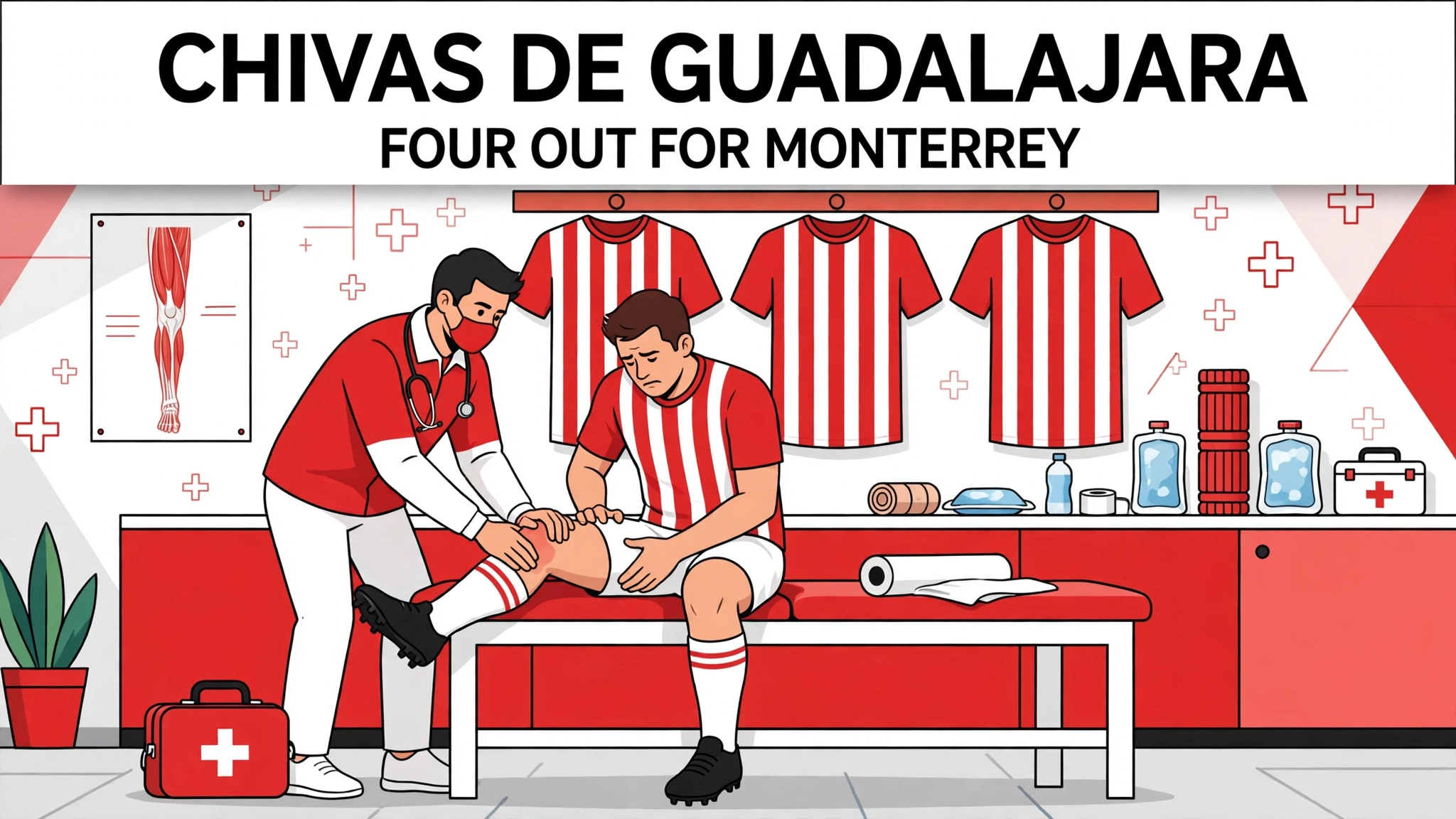 chivas-injury-news-monterrey-2026-10-22 Chivas de Guadalajara treatment room illustration