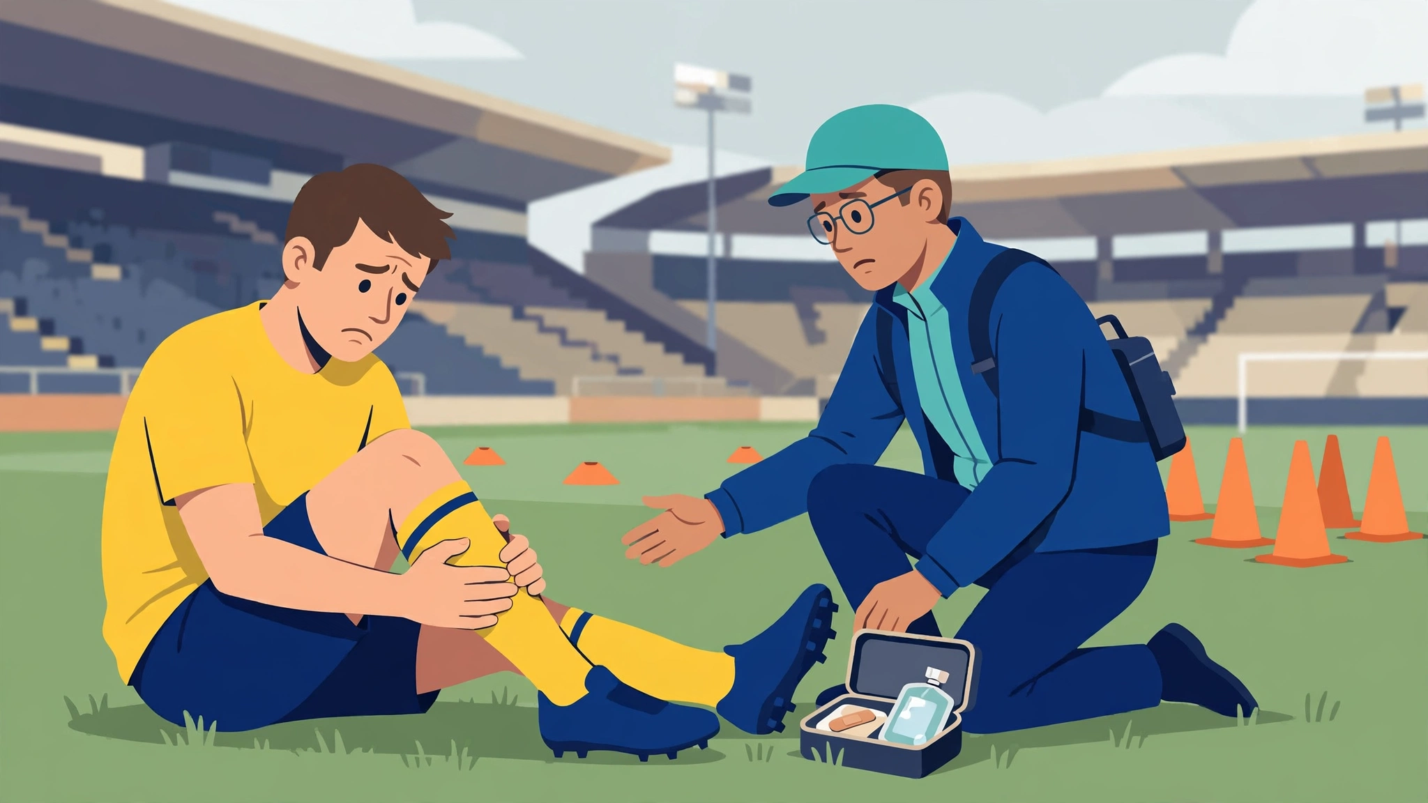 Illustration of a Club America midfielder treated on the training pitch